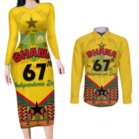 Ghana Independence Day Couples Matching Long Sleeve Bodycon Dress and Long Sleeve Button Shirt Freedom and Justice African Pattern - Wonder Print Shop