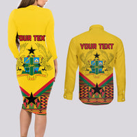 Ghana Independence Day Couples Matching Long Sleeve Bodycon Dress and Long Sleeve Button Shirt Freedom and Justice African Pattern - Wonder Print Shop