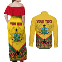 Ghana Independence Day Couples Matching Off Shoulder Maxi Dress and Long Sleeve Button Shirt Freedom and Justice African Pattern - Wonder Print Shop