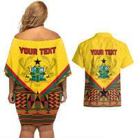 Ghana Independence Day Couples Matching Off Shoulder Short Dress and Hawaiian Shirt Freedom and Justice African Pattern - Wonder Print Shop