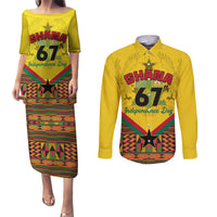 Ghana Independence Day Couples Matching Puletasi and Long Sleeve Button Shirt Freedom and Justice African Pattern - Wonder Print Shop
