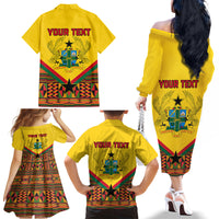 Ghana Independence Day Family Matching Off Shoulder Long Sleeve Dress and Hawaiian Shirt Freedom and Justice African Pattern - Wonder Print Shop