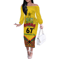 Ghana Independence Day Family Matching Off Shoulder Long Sleeve Dress and Hawaiian Shirt Freedom and Justice African Pattern - Wonder Print Shop