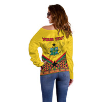 Ghana Independence Day Off Shoulder Sweater Freedom and Justice African Pattern - Wonder Print Shop