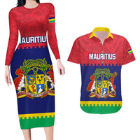 Mauritius Independence Day Couples Matching Long Sleeve Bodycon Dress and Hawaiian Shirt Stella Clavisque Maris Indici Foral Pattern - Wonder Print Shop