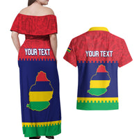 Mauritius Independence Day Couples Matching Off Shoulder Maxi Dress and Hawaiian Shirt Stella Clavisque Maris Indici Foral Pattern - Wonder Print Shop