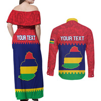 Mauritius Independence Day Couples Matching Off Shoulder Maxi Dress and Long Sleeve Button Shirt Stella Clavisque Maris Indici Foral Pattern - Wonder Print Shop