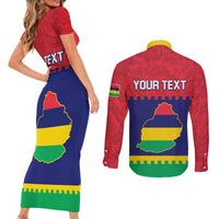 Mauritius Independence Day Couples Matching Short Sleeve Bodycon Dress and Long Sleeve Button Shirt Stella Clavisque Maris Indici Foral Pattern - Wonder Print Shop