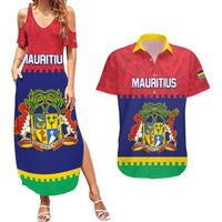 Mauritius Independence Day Couples Matching Summer Maxi Dress and Hawaiian Shirt Stella Clavisque Maris Indici Foral Pattern - Wonder Print Shop