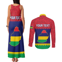 Mauritius Independence Day Couples Matching Tank Maxi Dress and Long Sleeve Button Shirt Stella Clavisque Maris Indici Foral Pattern - Wonder Print Shop