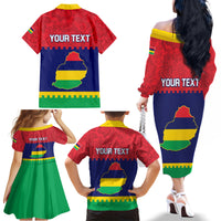 Mauritius Independence Day Family Matching Off Shoulder Long Sleeve Dress and Hawaiian Shirt Stella Clavisque Maris Indici Foral Pattern - Wonder Print Shop