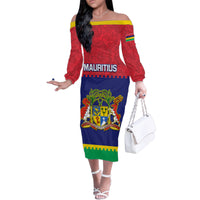 Mauritius Independence Day Family Matching Off Shoulder Long Sleeve Dress and Hawaiian Shirt Stella Clavisque Maris Indici Foral Pattern - Wonder Print Shop