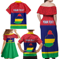 Mauritius Independence Day Family Matching Off Shoulder Maxi Dress and Hawaiian Shirt Stella Clavisque Maris Indici Foral Pattern - Wonder Print Shop