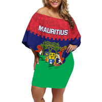 Mauritius Independence Day Family Matching Off Shoulder Short Dress and Hawaiian Shirt Stella Clavisque Maris Indici Foral Pattern - Wonder Print Shop