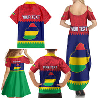 Mauritius Independence Day Family Matching Summer Maxi Dress and Hawaiian Shirt Stella Clavisque Maris Indici Foral Pattern - Wonder Print Shop