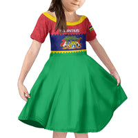 Mauritius Independence Day Kid Short Sleeve Dress Stella Clavisque Maris Indici Foral Pattern - Wonder Print Shop