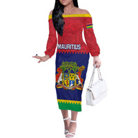 Mauritius Independence Day Off The Shoulder Long Sleeve Dress Stella Clavisque Maris Indici Foral Pattern - Wonder Print Shop