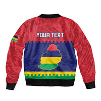 Mauritius Independence Day Sleeve Zip Bomber Jacket Stella Clavisque Maris Indici Foral Pattern - Wonder Print Shop