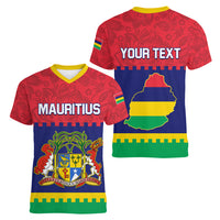 Mauritius Independence Day Women V Neck T Shirt Stella Clavisque Maris Indici Foral Pattern - Wonder Print Shop