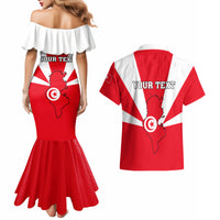 Tunisia Independence Day Couples Matching Mermaid Dress and Hawaiian Shirt Coat Of Arms Flag Style - Wonder Print Shop