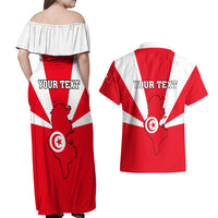 Tunisia Independence Day Couples Matching Off Shoulder Maxi Dress and Hawaiian Shirt Coat Of Arms Flag Style - Wonder Print Shop