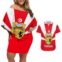 Tunisia Independence Day Couples Matching Off Shoulder Short Dress and Hawaiian Shirt Coat Of Arms Flag Style - Wonder Print Shop