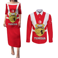 Tunisia Independence Day Couples Matching Puletasi and Long Sleeve Button Shirt Coat Of Arms Flag Style - Wonder Print Shop