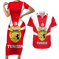 Tunisia Independence Day Couples Matching Short Sleeve Bodycon Dress and Hawaiian Shirt Coat Of Arms Flag Style - Wonder Print Shop