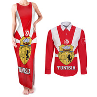 Tunisia Independence Day Couples Matching Tank Maxi Dress and Long Sleeve Button Shirt Coat Of Arms Flag Style - Wonder Print Shop