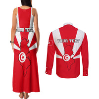 Tunisia Independence Day Couples Matching Tank Maxi Dress and Long Sleeve Button Shirt Coat Of Arms Flag Style - Wonder Print Shop