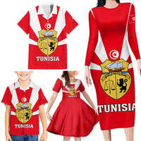 Tunisia Independence Day Family Matching Long Sleeve Bodycon Dress and Hawaiian Shirt Coat Of Arms Flag Style - Wonder Print Shop