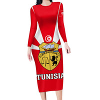 Tunisia Independence Day Family Matching Long Sleeve Bodycon Dress and Hawaiian Shirt Coat Of Arms Flag Style - Wonder Print Shop