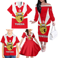 Tunisia Independence Day Family Matching Off Shoulder Long Sleeve Dress and Hawaiian Shirt Coat Of Arms Flag Style - Wonder Print Shop