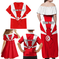 Tunisia Independence Day Family Matching Off Shoulder Maxi Dress and Hawaiian Shirt Coat Of Arms Flag Style - Wonder Print Shop