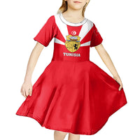 Tunisia Independence Day Kid Short Sleeve Dress Coat Of Arms Flag Style - Wonder Print Shop