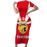 Tunisia Independence Day Short Sleeve Bodycon Dress Coat Of Arms Flag Style - Wonder Print Shop