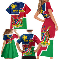 Namibia Independence Day Family Matching Short Sleeve Bodycon Dress and Hawaiian Shirt Coat Of Arms Unique Style - Wonder Print Shop