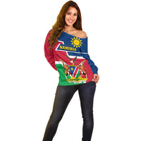 Namibia Independence Day Off Shoulder Sweater Coat Of Arms Unique Style - Wonder Print Shop