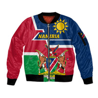 Namibia Independence Day Sleeve Zip Bomber Jacket Coat Of Arms Unique Style - Wonder Print Shop