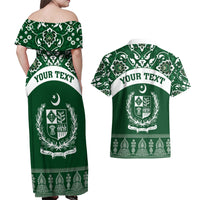 Pakistan Day Couples Matching Off Shoulder Maxi Dress and Hawaiian Shirt Coat Of Arms Mix Islamic Pattern - Wonder Print Shop