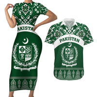 Pakistan Day Couples Matching Short Sleeve Bodycon Dress and Hawaiian Shirt Coat Of Arms Mix Islamic Pattern - Wonder Print Shop