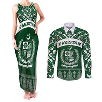 Pakistan Day Couples Matching Tank Maxi Dress and Long Sleeve Button Shirt Coat Of Arms Mix Islamic Pattern - Wonder Print Shop