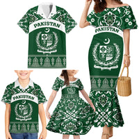 Pakistan Day Family Matching Mermaid Dress and Hawaiian Shirt Coat Of Arms Mix Islamic Pattern - Wonder Print Shop