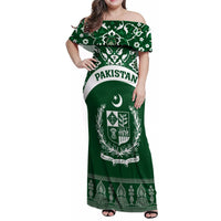 Pakistan Day Family Matching Off Shoulder Maxi Dress and Hawaiian Shirt Coat Of Arms Mix Islamic Pattern - Wonder Print Shop