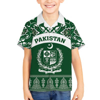 Pakistan Day Family Matching Off Shoulder Short Dress and Hawaiian Shirt Coat Of Arms Mix Islamic Pattern - Wonder Print Shop