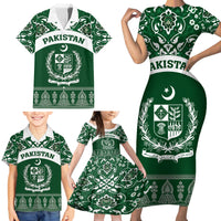 Pakistan Day Family Matching Short Sleeve Bodycon Dress and Hawaiian Shirt Coat Of Arms Mix Islamic Pattern - Wonder Print Shop