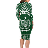 Pakistan Day Long Sleeve Bodycon Dress Coat Of Arms Mix Islamic Pattern - Wonder Print Shop