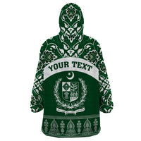 Pakistan Day Wearable Blanket Hoodie Coat Of Arms Mix Islamic Pattern - Wonder Print Shop