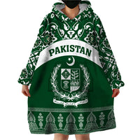 Pakistan Day Wearable Blanket Hoodie Coat Of Arms Mix Islamic Pattern - Wonder Print Shop