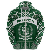 Pakistan Day Zip Hoodie Coat Of Arms Mix Islamic Pattern - Wonder Print Shop